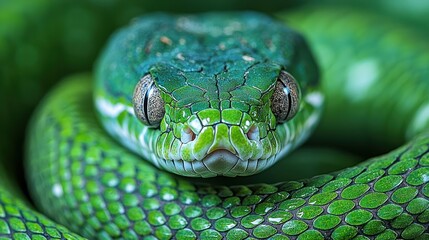 Fototapeta premium Emerald Green Snake Close-Up: Nature's Jewel