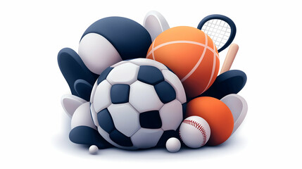 Colorful Illustration of Various Sports Balls and Equipment