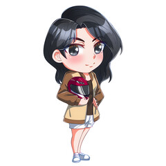 girl grab helmet motorcycle