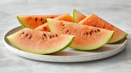 Refreshing Watermelon Slices on a Speckled Plate