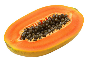 A fresh half of a ripe papaya fruit isolated on transparent background