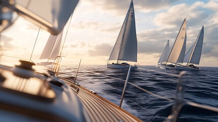 Fototapeta premium Ocean sailboats chasing victory line images