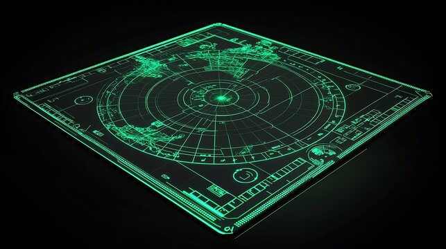 Glowing SciFi Interface with Grid, Circular Patterns, and Detailed Green Markings