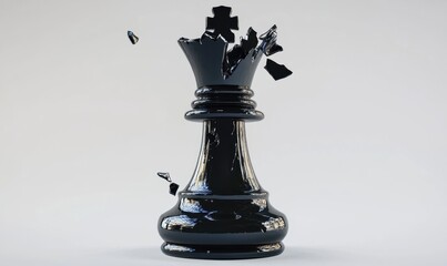 Fototapeta premium Shattered black queen chess piece on white background, loss concept