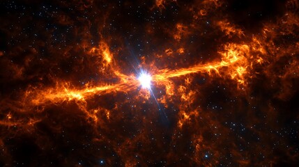 Fiery nebula with bright star.