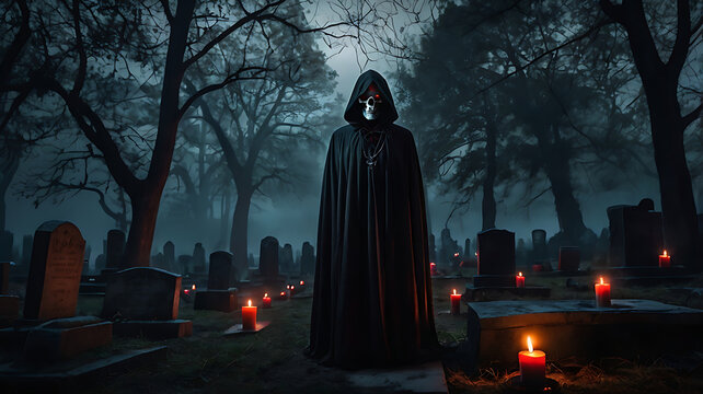 Exu Caveira Guardian Umbanda Camdomble Quimbanda Entity at Cemetery at Moon light	
