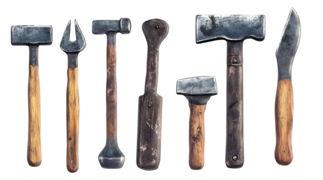 Authentic Hand Tools Set: Realistic and Worn for Professional Creative Projects.