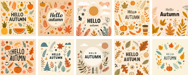 Naklejka premium collection of hello autumn greeting card