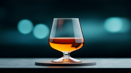 Elegant Glass of Brandy Cognac Illuminated on Dark Background