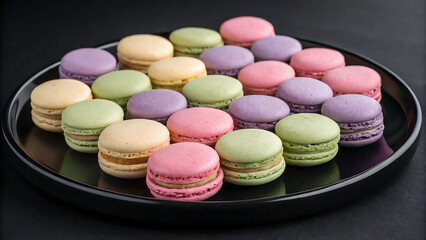 Obraz premium Colorful Macarons with Delicate Textures on Black Background
