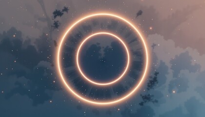 Naklejka premium Radiant circular light patterns digital art animation surreal environment atmospheric perspective conceptual aesthetics
