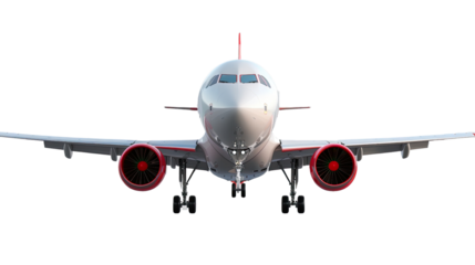  Soaring Perspective: A modern aircraft in mid-flight, offering a front-view perspective that highlights its sleek design, powerful engines, and streamlined wings.