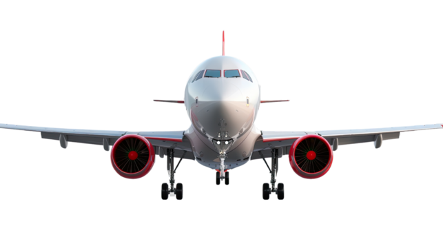  Soaring Perspective: A modern aircraft in mid-flight, offering a front-view perspective that highlights its sleek design, powerful engines, and streamlined wings.