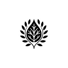 Simple Black Leaf Logo: Minimalist Nature Design on White