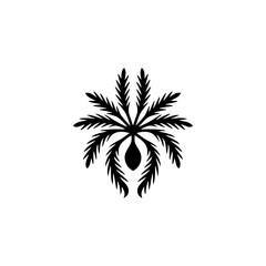 Stylized Black Palm Frond Graphic on White Background, Minimalist Design