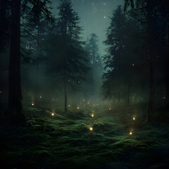 Twilight Forest: A Velvet Tapestry of Nocturnal Beauty Under the Moonlit Sky