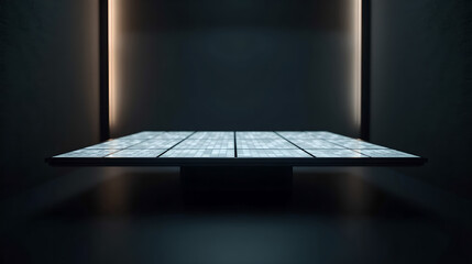 Futuristic glowing panel surface in dark room
