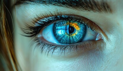 Fototapeta premium Close Up of a Glittering Blue Eye with Digital Effects