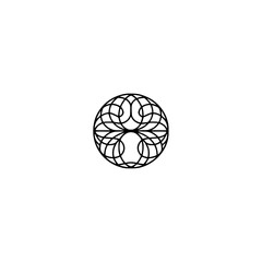 Minimalist Black Ornamental Circle on White Background