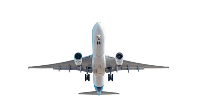 Soaring Sky: A detailed view of a passenger aircraft taking flight, showcasing its engineering and design against the vastness of the sky, evoking feelings of travel and modern transport.