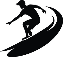 Dynamic Surfing Silhouette Vector & Icon