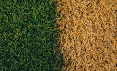 Aerial View of Green and Golden Rice Fields Showing Crop Development
