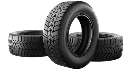 Rolling into Focus: A striking studio shot of three high-quality tires, showcasing the intricate tread pattern against a clean backdrop, ready for any road journey.