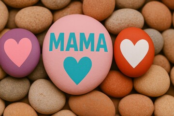 Obraz premium Colorful Easter Eggs with Love Hearts on Natural Pebble Background for Celebration