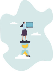 Working with time count down, project deadline or time management, urgent work, productivity or work efficiency.character for design.