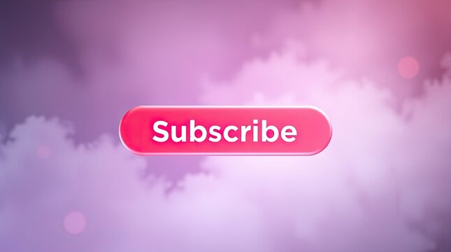 A pink subscribe button floating against a cloudy background