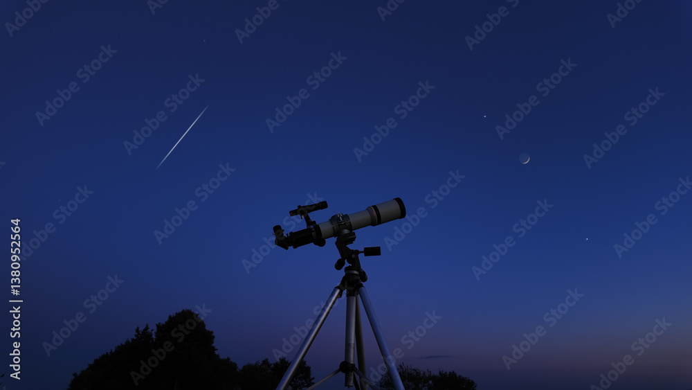 Wall mural astronomical telescope for observing stars, planets, moon and other celestial objects.