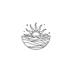 Minimalist Sun and Sea Line Art: Celestial Icon