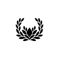 Black Floral Laurel Wreath Logo, Minimalist Design on White Background