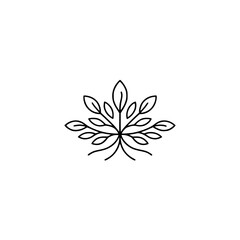 Minimalist Leaf Emblem: Elegant Black Line Art on White Background
