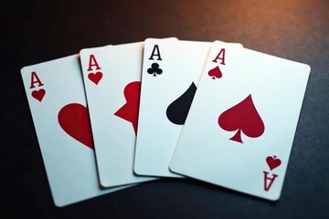 Obraz premium Four aces, arranged in a square, showing the four suits , diamonds, spades