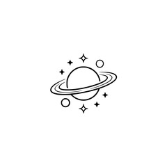 Minimalist Planet and Stars Icon - Line Art on Light Background