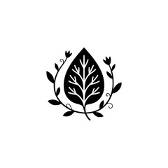 Elegant Black and White Leaf Logo, Minimalist Botanical Design