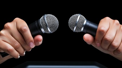Two hands holding microphones ready for a duet or performance