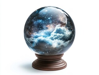 Cosmic Crystal Ball on Stand, White Background, Future Prediction