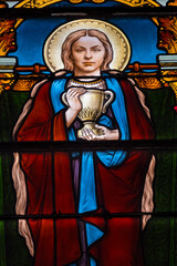 Stained glass (19th century) of Saint Madeleine. Cathocic Saint.