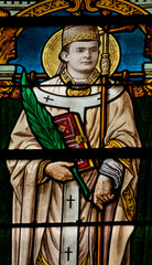Fototapeta premium Stained glass (19th century) of Saint Marcel. Cathocic Saint.