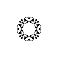Minimalist Floral Wreath Icon, Black Vines on White, Elegant Design