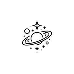 Minimalist Line Art of Saturn and Celestial Elements