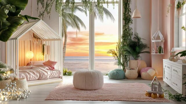 Beautiful children's room with a teepee. Selective focus. dizain.