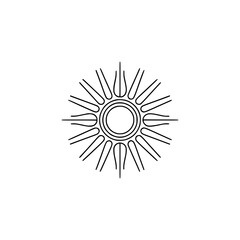 Minimalist Sun Symbol, Geometric Black Lines, White Background