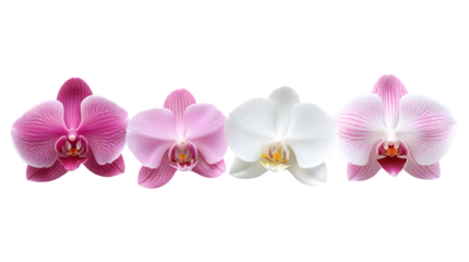 Elegant White and Pink Orchid Flower Head Set Isolated on White Background