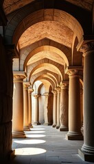 Obraz premium Ancient stone arcade, castle wall columns, weathered texture, site, columns, stone