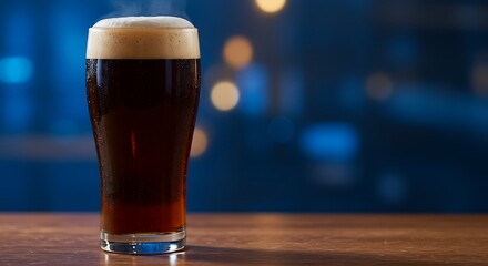 Dark Brew Night Lights Amber Waves In Deep Blue A Pint Of Midnight Evening Shadows And Beer Cool Night Warm Beer The Darkest Pint Rich Beer Deep Hues AI Generated