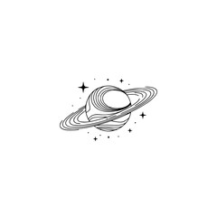 Minimalist Line Art Saturn & Stars, Space Illustration © MatandSterre