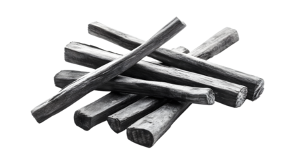 Wood Charcoal Stack on White Background - Professional Quality Isolated Image for Designers